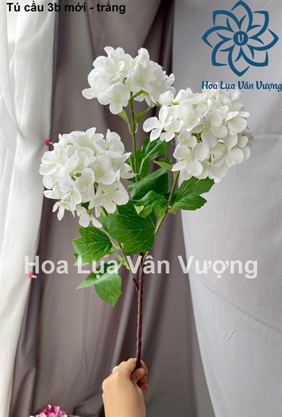 Tú cầu 3b mới - trắng - Hoa cành dài - Hoa Lụa Vân Vượng