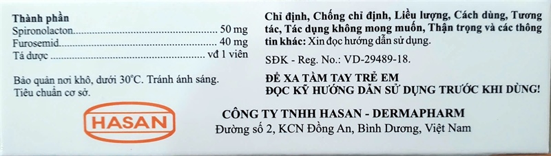 Thuốc Spinolac Fort 50/40 Hasan Điều trị suy tim sung huyết, xơ gan, tăng huyết áp vô căn (Hộp 5 vỉ x 10 viên) 2