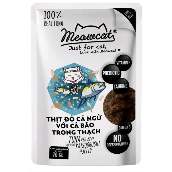 Pate Meowcat cho mèo vị Cá ngừ + Cá bào 70g