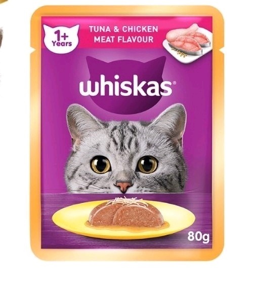 Pate Whiskas Adult mèo lớn vị Cá ngừ & Thịt gà 80g