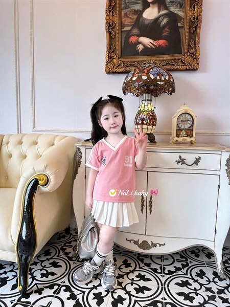 BG Set váy rời xếp ly áo hồng (110-150)