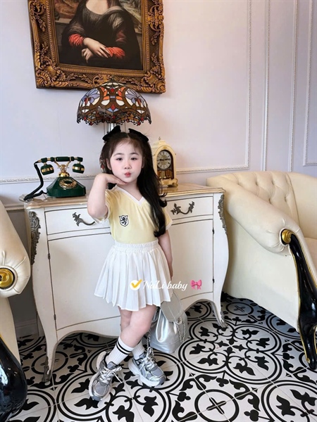 BG Set váy rời xếp ly áo vàng (110-150)
