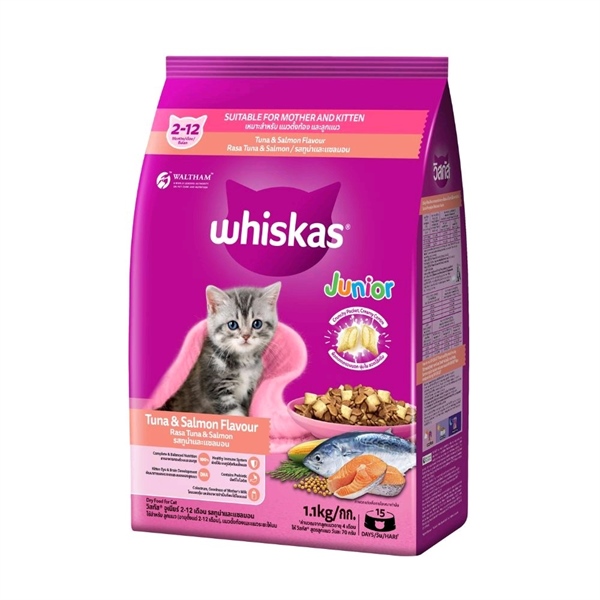 Hạt Whiskas Kitten mèo con vị Cá ngừ & Cá hồi 1,1kg