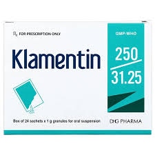 Klamentin 250/31.25 (Amoxilin 250mg + Acid 31,25mg) (H*24gói*1g) - Hậu Giang