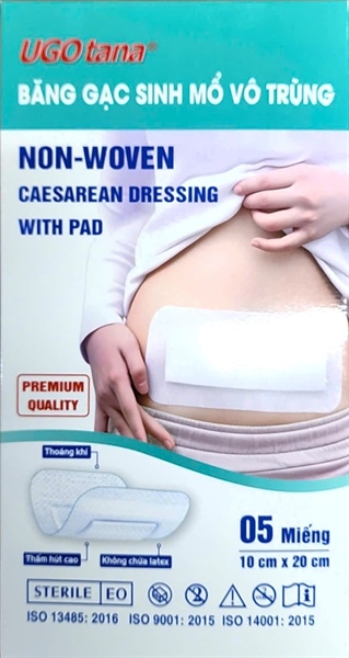 Băng gạc sinh mổ vô trùng Ugotana 10cm x 20cm Tanaphar (Hộp 5 miếng)
