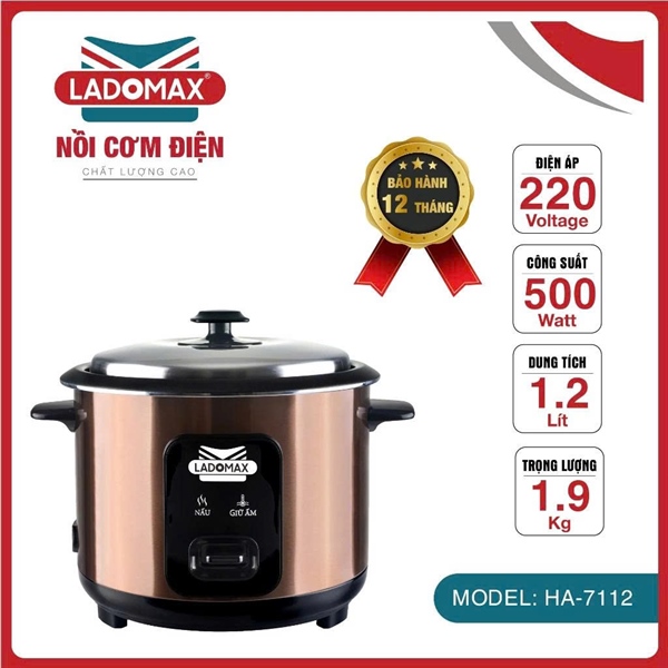 Nồi Cơm Điện 1.2L Nắp Rời Ladomax Ha-7112 ( Thùng 6 )