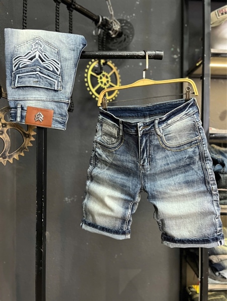 Sort Jean QC- JD685 Xanh bạc túi độ logo da limintd