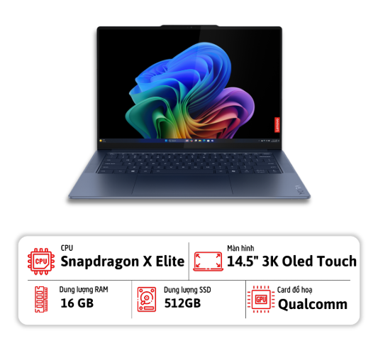 Laptop Lenovo Yoga Slim 7 (Snapdragon X Elite | RAM 16GB | SSD 512GB | 14.5 inch 3K OLED Touch | Win 11 | Blue)