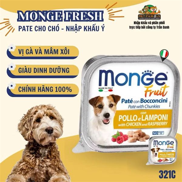 Pate Monge Fruit cho Chó Vị Gà & Mâm Xôi 100g