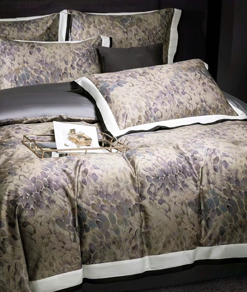 Bộ ga in hoa vàng ghi viền trắng | 100% Cotton - SS02.05.K - “lá ngọc”