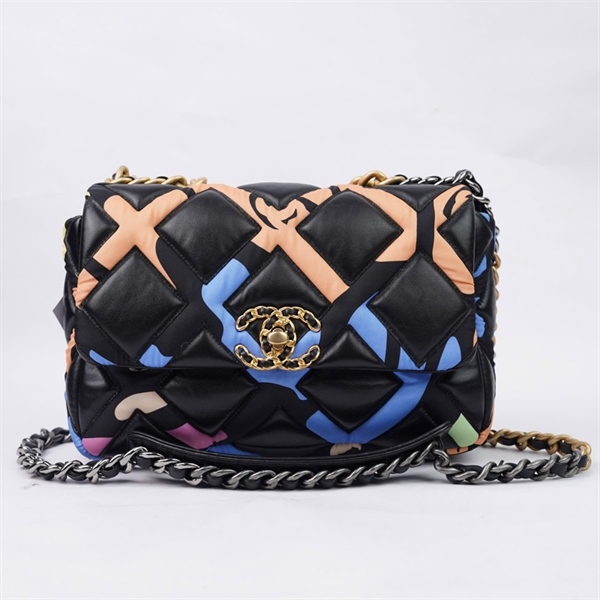 Túi Chanel C19 đen kẻ nhiều màu (PCG07P44) sz24 KG+