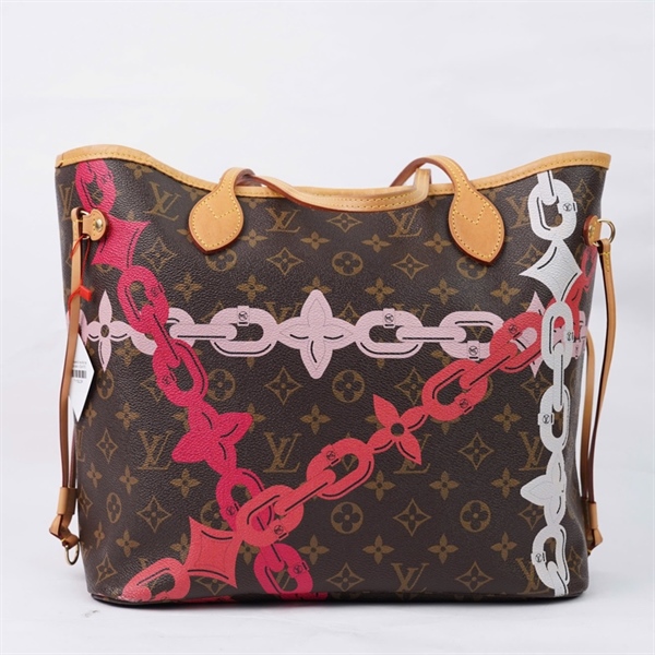 Túi LV Neverfull hoa nâu họa tiết xích kèm ví (CA-0170) đáy sz31-miệng sz47 (HC) +