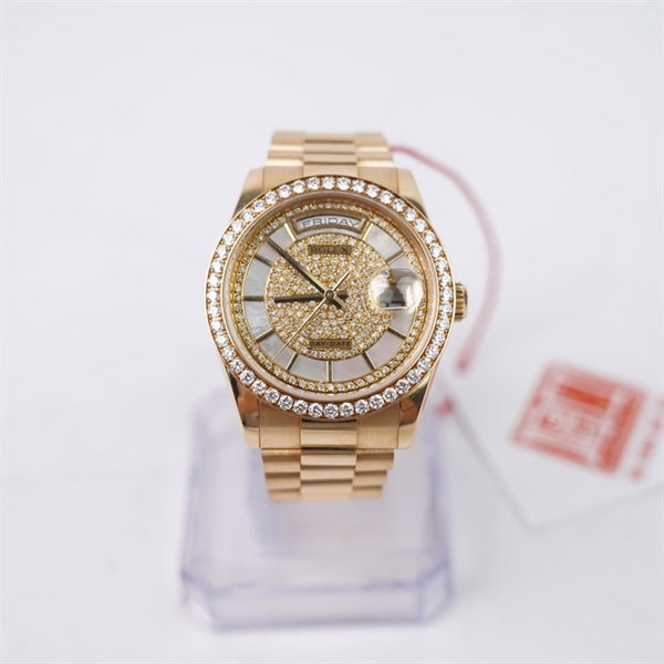 Đồng hồ Rolex vàng viền đính kim mặt độ- vành kim độ (D317241) sz38 KG+