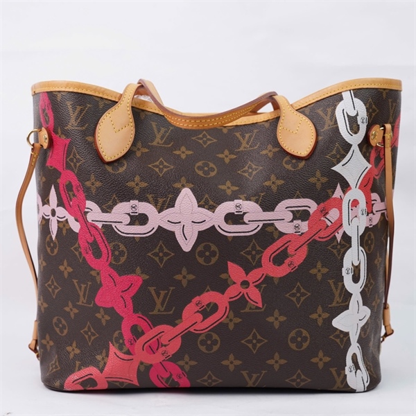 Túi LV Neverfull hoa nâu họa tiết xích kèm ví (CA-0170) đáy sz31-miệng sz47 (HC) +