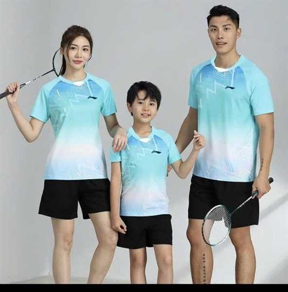 Áo cầu lông Lining TM27 - Trắng Xanh