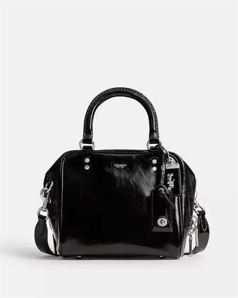 499-HCHA-ĐEN-Giỏ Coach hộp phủ bóng quai cầm + dây đeo-(SIZE20x17x17CM890.30725)