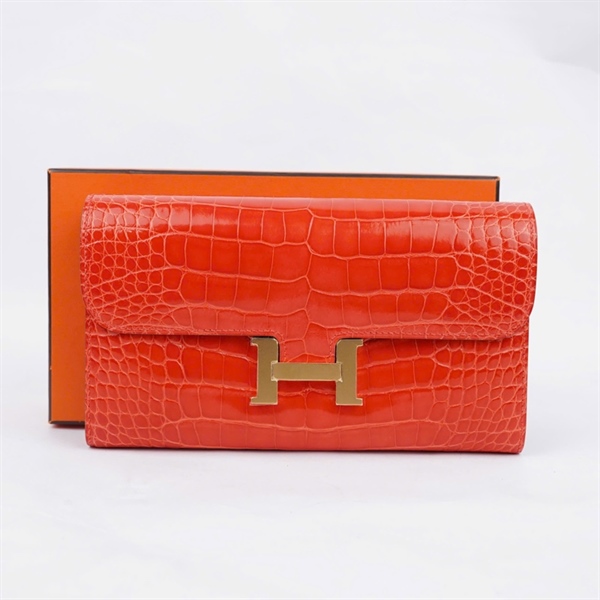 Ví Hermes cam da cá sấu stamp X KG+