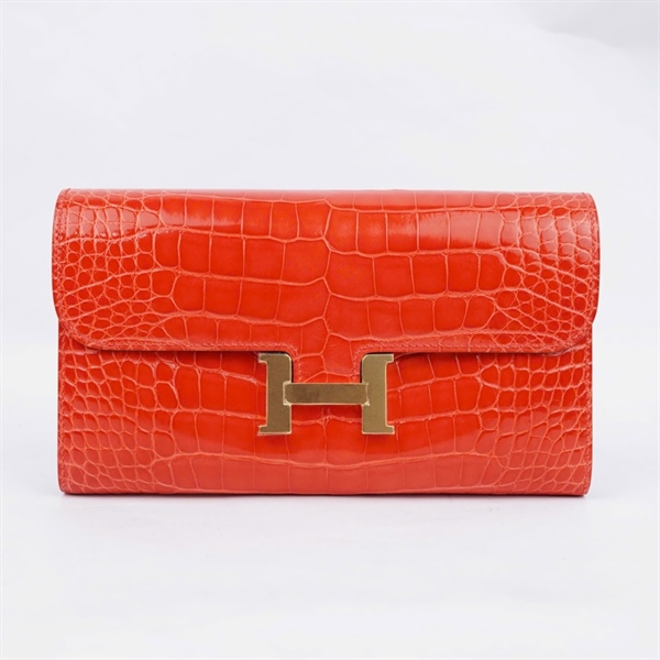 Ví Hermes cam da cá sấu stamp X KG+