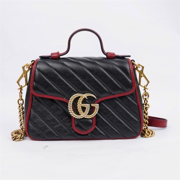 Túi GG Marmont Handle đen viền đỏ (583571-493075) sz20 (LTB) KG+