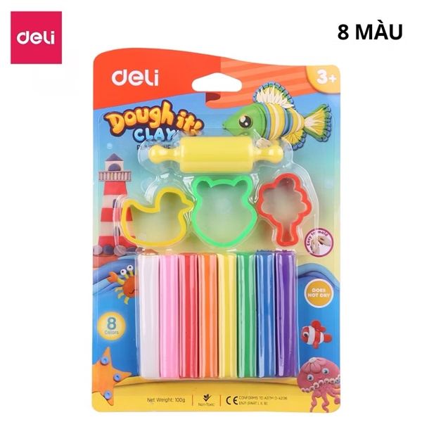 Vỉ đất nặn dầu Deli 8 màu kèm khuôn