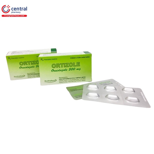 Thuốc Ortizole Ornidazole 500mg Hera Điều trị các bệnh về nhiễm khuẩn ở ruột, gan, đường tiết niệu (Hộp 5 vỉ x 6 viên) (Vỉ)