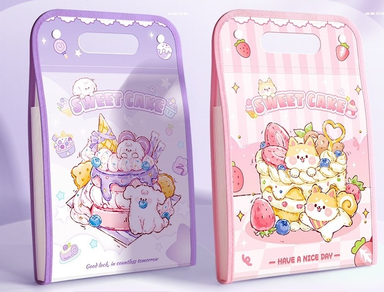 Túi tài liệu DỌC - A4 - 13 NGĂN, SWEET CAKE, HÌNH CHÓ - MÈO XINH