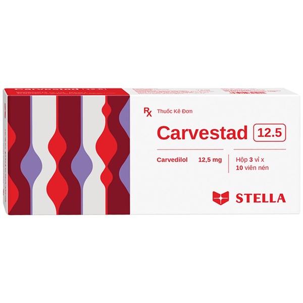 Thuốc Carvestad 12.5 ( Carvedilol)(Hộp 3 vỉ x 10 viên) Điều trị Tăng huyết áp, Đau thắt ngự, Rối loạn chức năng thất trái sau nhồi máu cơ tim