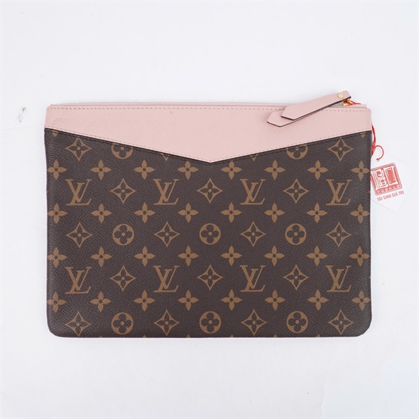 Túi LV Clutch hoa nâu viền hồng (TN3198) sz28 (PN) KG+