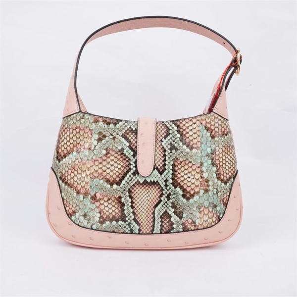 Túi GG Jackie 1961 hồng da trăn+ đà điểu (636706-520981) sz27 (PN) KG+