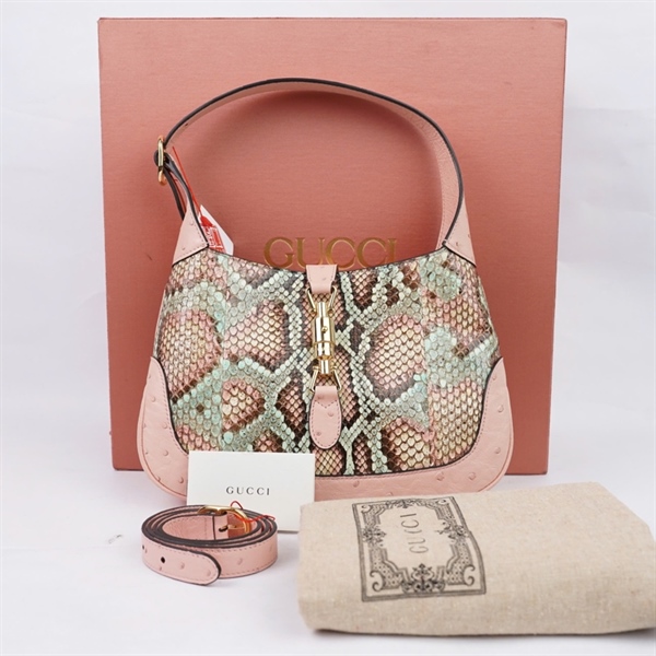 Túi GG Jackie 1961 hồng da trăn+ đà điểu (636706-520981) sz27 (PN) KG+