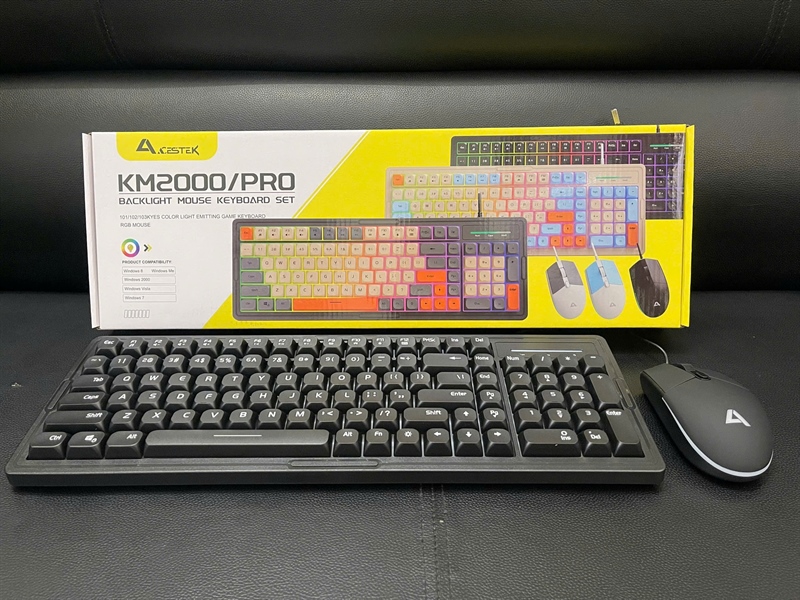 COMBO PHÍM CHUỘT ASESTEK CÓ DÂY KM2000 PRO (ĐEN)