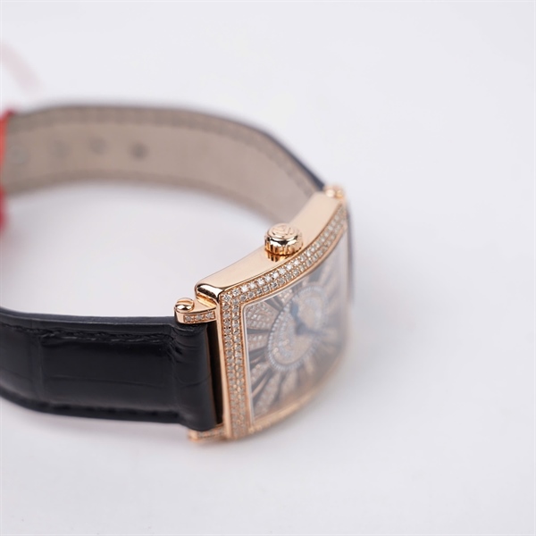 Đồng hồ Franck Muller vàng dây đen đính kim (No483) sz28+