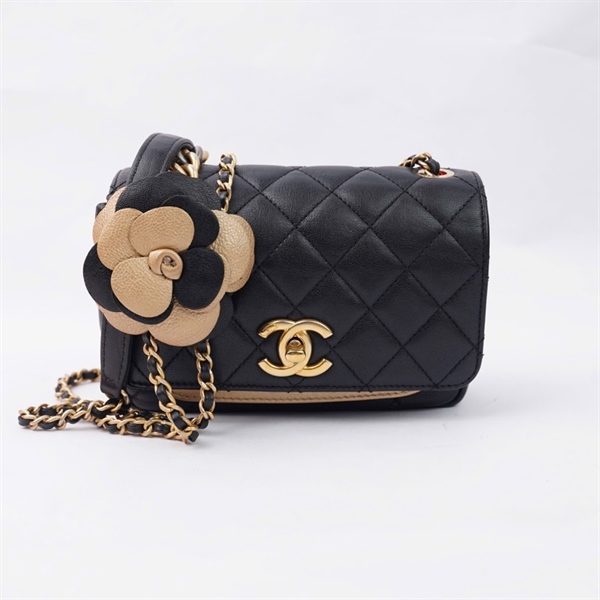 Túi Chanel đen kèm ví có hoa đính kèm (24414593) sz17 (HC) +