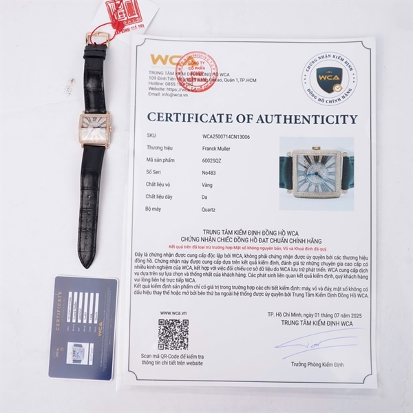 Đồng hồ Franck Muller vàng dây đen đính kim (No483) sz28+