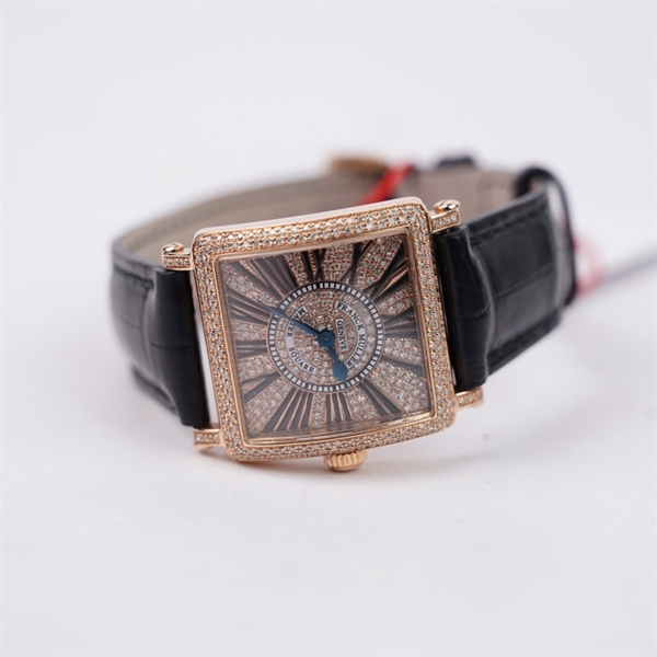 Đồng hồ Franck Muller vàng dây đen đính kim (No483) sz28+