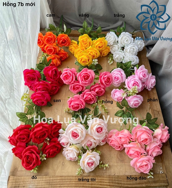 Hồng 7b mới - trắng - Hoa cành ngắn - Hoa Lụa Vân Vượng