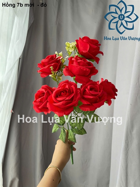 Hồng 7b mới - đỏ - Hoa cành ngắn - Hoa Lụa Vân Vượng