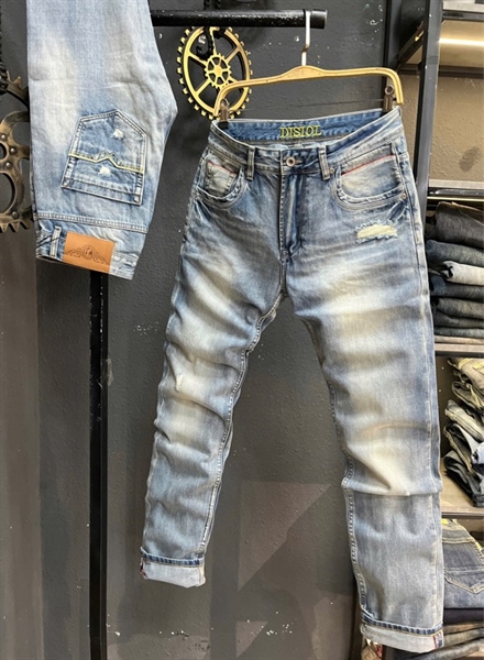 Jean Dài -Selvedge Denim Disol- A8811 xanh bạc rách