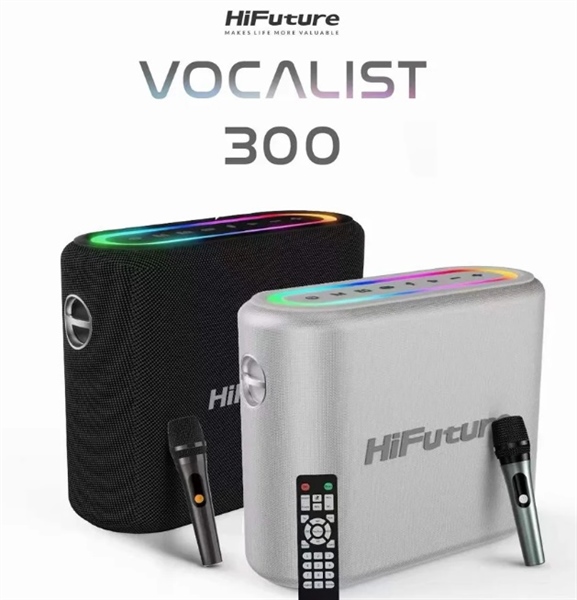 Loa Bluetooth Karaoke HiFuture Vocalist 300 - 150W - Màu bạc Kèm 2 Mic