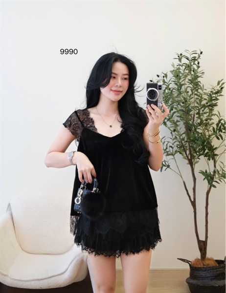 Set nhung sát nách phối ren cv ren ngắn ( ĐEN ) 9990