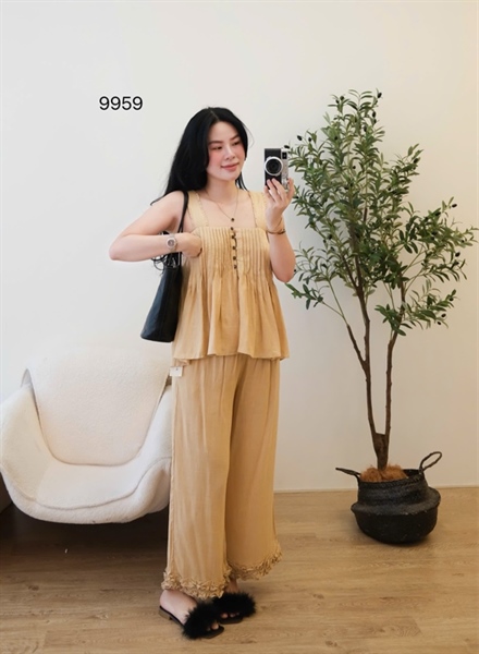 Set 2s xếp ly ngực quần gấu bèo dài 9959