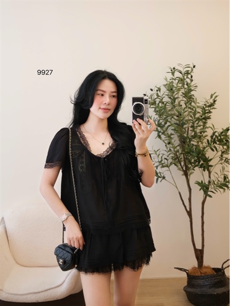 Set hoạ tiết viền ren cv ngắn ( ĐEN ) 9927