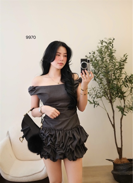 Váy trễ vai gấu bồng ( XÁM ) 9970