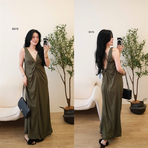 Váy xuông soắn nơ ngực 9978