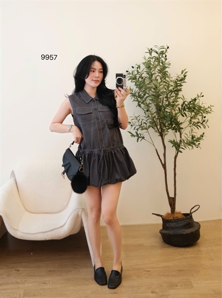 Váy bò sát nách gấu bồng ( Xám ) 9957