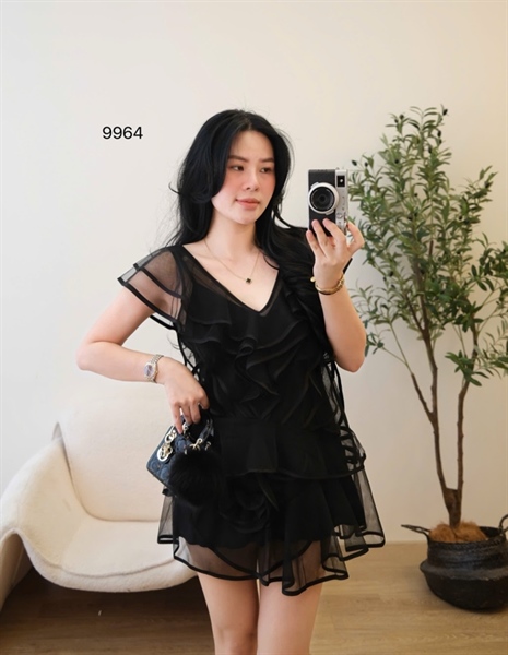 Váy ren hoa tầng kèm 2s ( Đen ) 9964