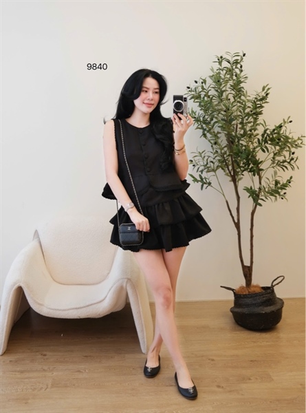Set sát nách cúc bèo tầng cv ngắn ( ĐEN ) 9840