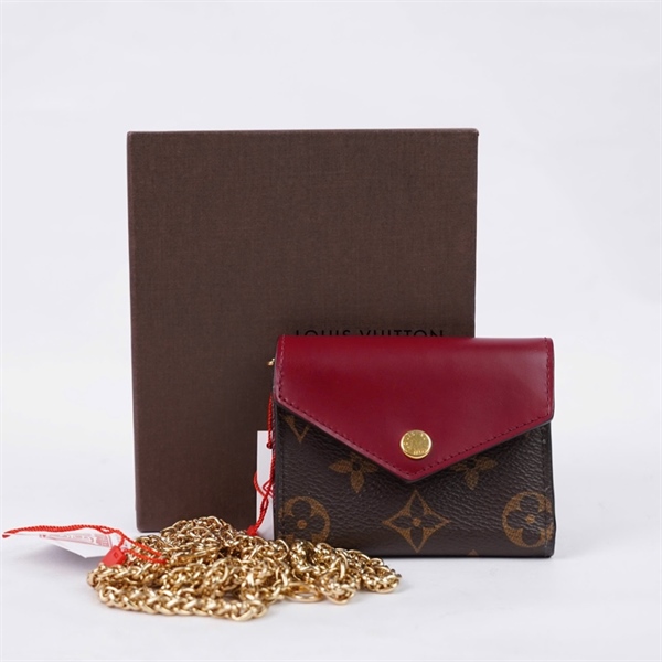Ví LV hoa nâu gập 3 nắp đỏ (MI3139) (LT) KG+