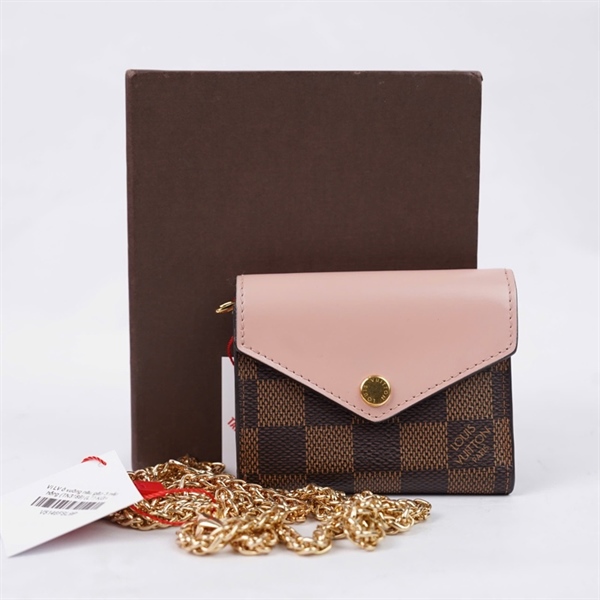 Ví LV ô vuông nâu gập 3 nắp hồng (TN3189) (LT) KG+