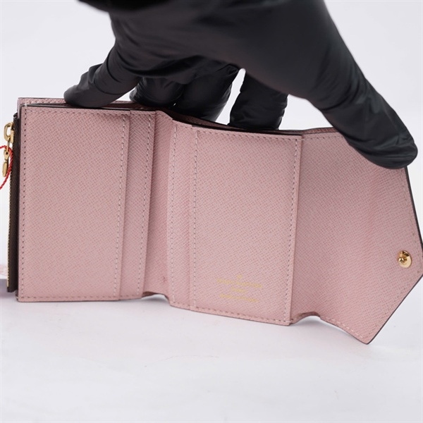 Ví LV ô vuông nâu gập 3 nắp hồng (TN3189) (LT) KG+